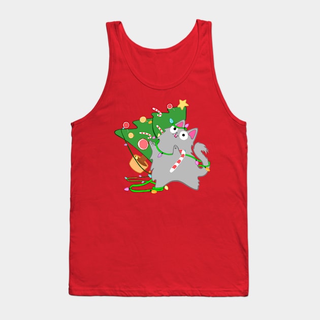 Fluffy Grey Christmas Cat With Zoomies funny meowy christmas kitty Tank Top by xenotransplant